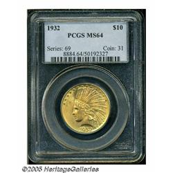 1932 $10 MS64 PCGS. Lustrous surfaces reveal peac