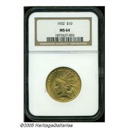 1932 $10 MS64 NGC. Orange-gold patina is imbued w