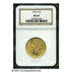 1932 $10 MS64 NGC. Bright yellow-gold surfaces ar