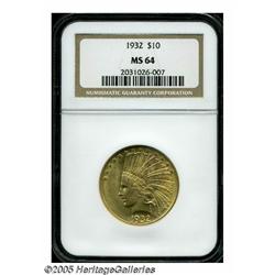 1932 $10 MS64 NGC. Lustrous surfaces display peac