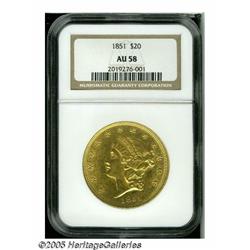 1851 $20 AU58 NGC. Razor sharp and probably as ap