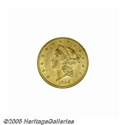 1856 $20 AU55 NGC. Deep yellow-gold surfaces stil