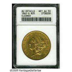 1862-S $20 --Cleaned--ANACS. AU Details, Net AU50