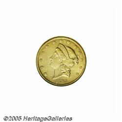 1863-S $20 AU58 NGC. Light yellow-gold with excel