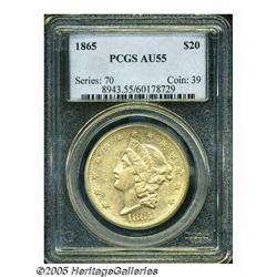 1865 $20 AU55 PCGS. This is a lovely example with