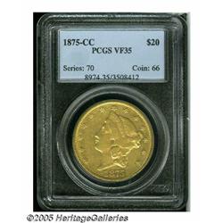 1875-CC $20 VF35 PCGS. An evenly worn Type Two Do