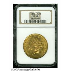1878 $20 MS62 NGC. Breen-7270, "Very rare." TWENT