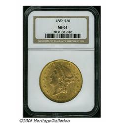 1889 $20 MS61 NGC. This 1889 double eagle display