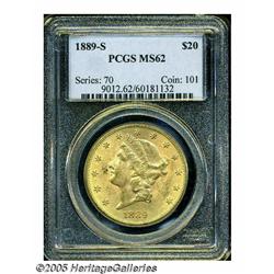 1889-S $20 MS62 PCGS. Light yellow-gold with spla