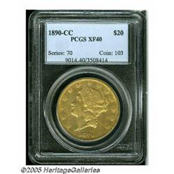1890-CC $20 XF40 PCGS. Lightly worn as expected f
