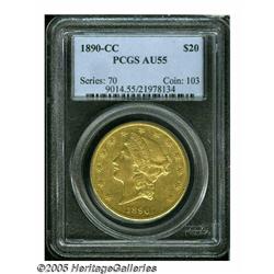 1890-CC $20 AU55 PCGS. Nearly fully lustrous with