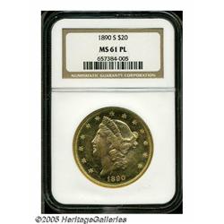1890-S $20 MS61 Prooflike NGC. A decidedly mirror