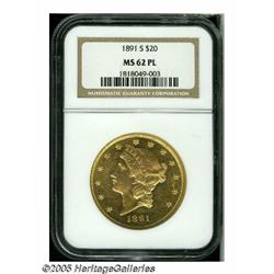 1891-S $20 MS62 Prooflike NGC. A boldly struck an