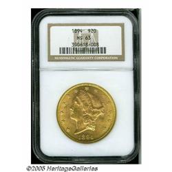 1894 $20 MS63 NGC. A lovely type coin with a good