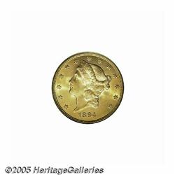 1894-S $20 MS63 PCGS. Bright yellow-gold patinati
