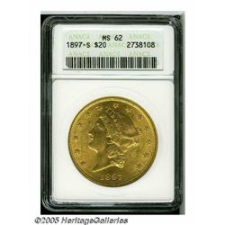 1897-S $20 MS62 ANACS. Rich yellow-gold surfaces 