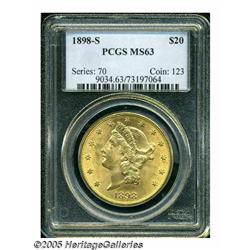 1898-S $20 MS63 PCGS. Light peach and olive color