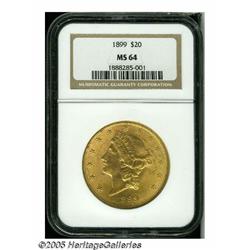1899 $20 MS64 NGC. Well struck with lovely aprico