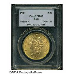 1901 $20 MS63 PCGS. Ex: Bass. Original apricot an