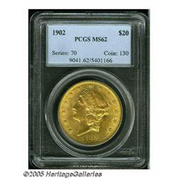 1902 $20 MS62 PCGS. Sharply struck with rich hone