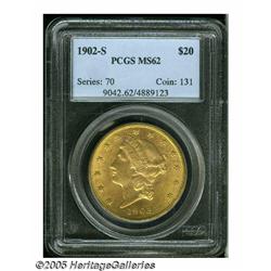 1902-S $20 MS62 PCGS. Sharply struck except for t