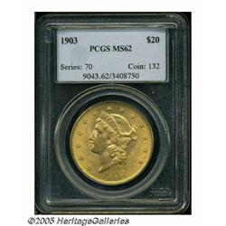 1903 $20 MS62 PCGS. Highly lustrous with frosty y