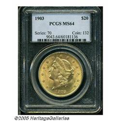 1903 $20 MS64 PCGS. Sharply struck and fully lust