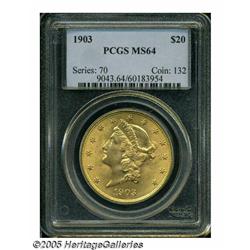 1903 $20 MS64 PCGS. This near-Gem illustrates var