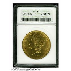 1904 $20 MS61 ANACS. Sharply struck with satiny l