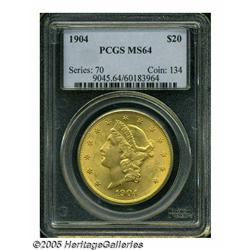 1904 $20 MS64 PCGS. Sharply struck, with frosty l