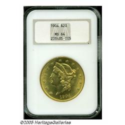 1904 $20 MS64 NGC. Smooth, highly lustrous surfac