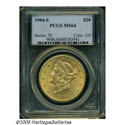 1904-S $20 MS64 PCGS. This is a sharply struck an