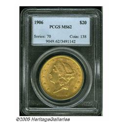 1906 $20 MS62 PCGS. Frosty light yellow luster wi