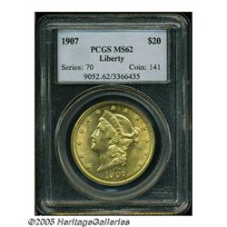 1907 $20 MS62 PCGS. Booming luster and relatively