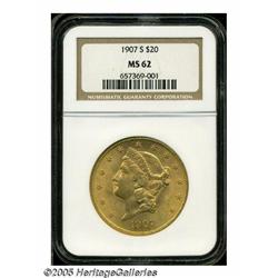 1907-S $20 MS62 NGC. This is an exceptionally att