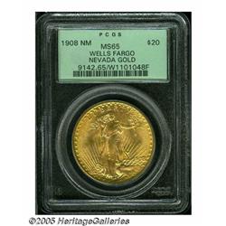 1908 $20 No Motto MS65 PCGS. Ex: Wells Fargo Neva