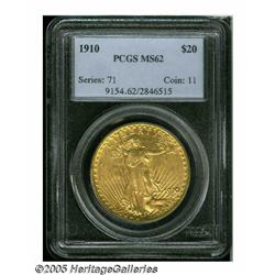 1910 $20 MS62 PCGS. A lovely double eagle with ri