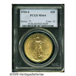 1910-S $20 MS64 PCGS. A splendid and Choice Mint 