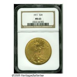 1911 $20 MS63 NGC. Sharply struck with matte-like