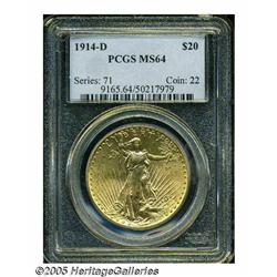 1914-D $20 MS64 PCGS. Highly lustrous and well st