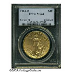 1914-D $20 MS64 PCGS. This '14-D shows apricot-go