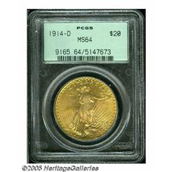 1914-D $20 MS64 PCGS. A lustrous and boldly struc