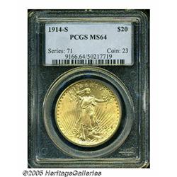 1914-S $20 MS64 PCGS. Boldly struck with deep red