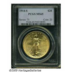 1914-S $20 MS65 PCGS. Highly lustrous with bright
