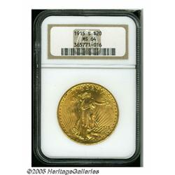 1915-S $20 MS64 NGC. A splendid near-Gem with sat