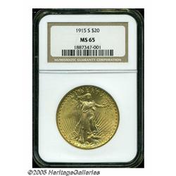 1915-S $20 MS65 NGC. This virtually bagmark-free 
