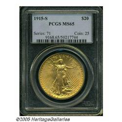 1915-S $20 MS65 PCGS. Boldly struck with bright l