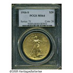 1916-S $20 MS64 PCGS. This '16-S displays pebbly-