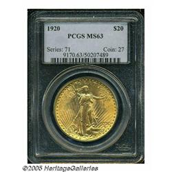 1920 $20 MS63 PCGS. This is one of the better dat