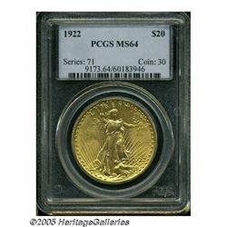 1922 $20 MS64 PCGS. The design elements are well 